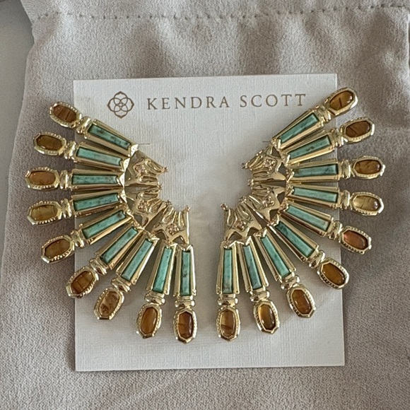 Kendra Scott Jewelry - Kendra Scott Gold-tone Turquoise & Amber Fan Earrings